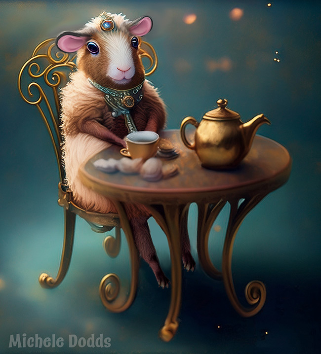 Guinea Pig Having Tea Illustration