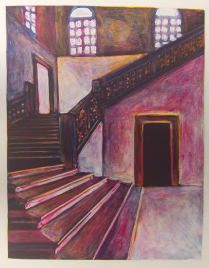Pink Stairs Monoprint